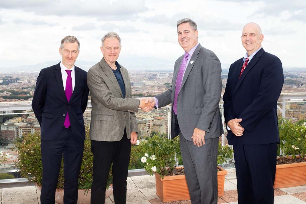 EDANA and INDA representatives signing the letter of intent: Murat Dogru,General Manager EDANA, Mikael Staal Axelsen, Chair, EDANA Board of Governors, Mark Thornton, Chair, INDA Board of Directors, and Tony Fragnito, President & CEO, INDA. Photo © INTERNATIONAL FIBER JOURNAL/CARYN SMITH