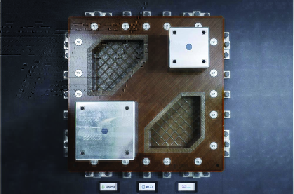 The first natural fiber reinforced satellite panel developed by Swiss company Bcomp and the European Space Agency (ESA). Photo courtesy of CELC