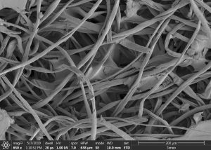 SEM image of composite materials produced from recycled textiles.