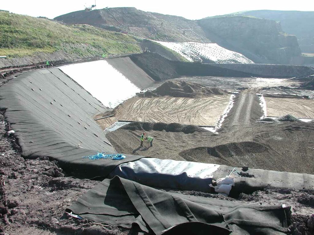 In permanent installations such as landfill liners, geotextiles are expected to retain their function for up to 100 years. Photo courtesy of GEOfabrics