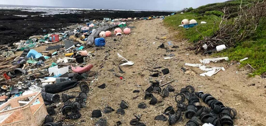 The reality on the ground is different, not yet reflecting advancements in sustainability and circularity: tonnes of textile waste on the beach and microfibers in the oceans.   Photo courtesy of Scripps Institution of oceanography