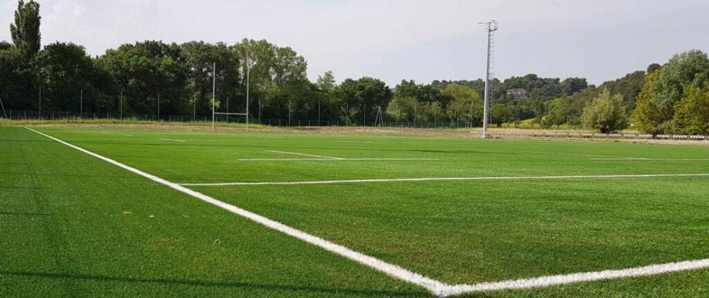 Synthetic turf pitch installed at ASD Pesaro Rugby in Pesaro, Italy, by Limonta Sport. Synthetic turf for sports and landscaping applications is a significant consumer of polyolefin fibers within the floorcoverings sector. Photo courtesy of ESTC