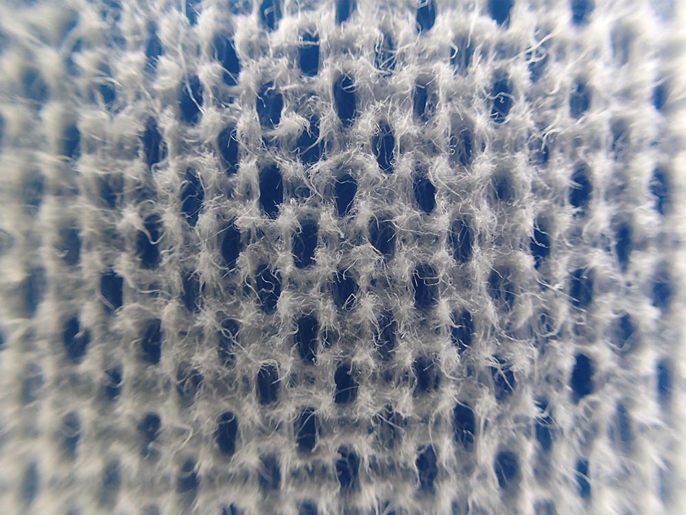 Close-up of wet-laid/spunlaced (WLS) nonwovens wipe